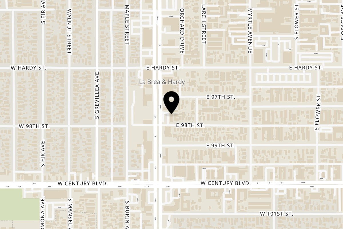 Map showing the location of Sumptuous African Restaurant on 1170 S La Brea Ave in Inglewood
